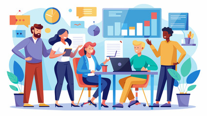 group of office workers collaborating on a project