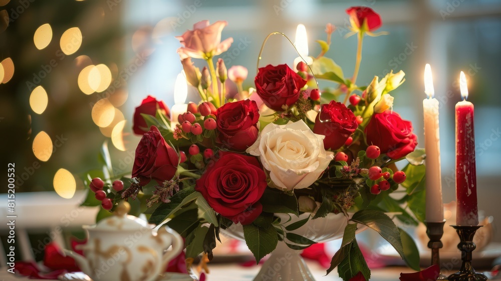 Wall mural Creating a romantic table arrangement perfect for Valentine s Day