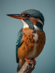 A Kingfisher bird is sitting on a blue background. AI generated image