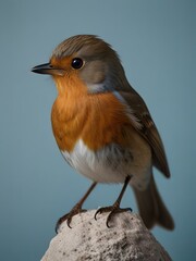 A Robin bird is sitting on a blue background. AI generated image