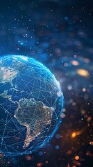 Obraz premium Digital world globe, concept of global network and connectivity on Earth, high speed data transfer and cyber technology, information exchange and international telecommunication. Business map