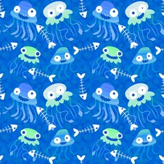 Cartoon sea animals seamless jellyfish pattern for summer print and fabrics