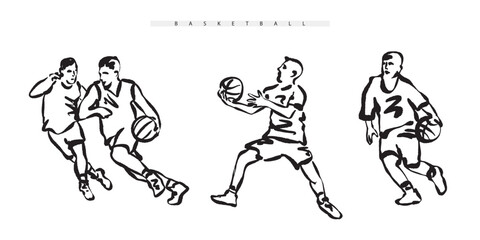 Vector basketball players. Hand drawn ink drawing for banner design, print on a T-shirt.

