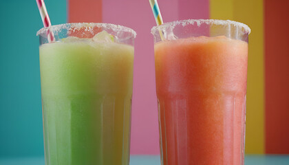 colorful slushie drinks solid color background