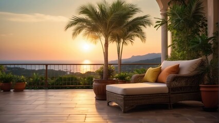 Fototapeta premium Beautiful exotic terrace evening