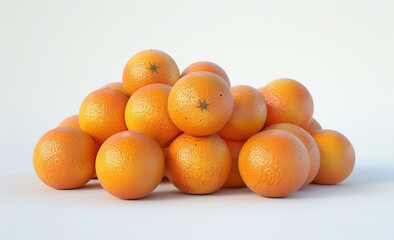 A pile of oranges in closeup, arranged neatly with the focus on their round shapes and vibrant orange colors.