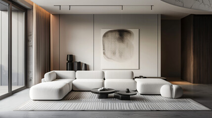 Modern Comfort: Minimalist Living Room with Modular Sofa and Statement Area Rug