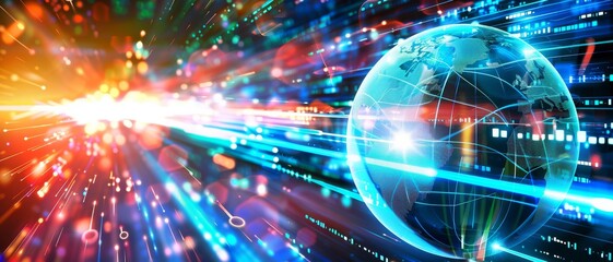 Global world network and telecommunication on earth cryptocurrency and blockchain and IoT.