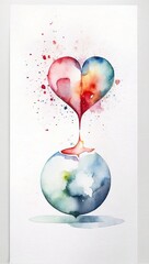 balance your life, logic and feel concept with heart and brain in hands at grey background watercolor Painting
