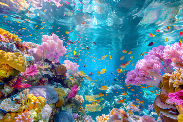 Fototapeta na wymiar Sunlit Splendor of the Great Barrier Reef: Australia's Colorful Coral Ecosystem