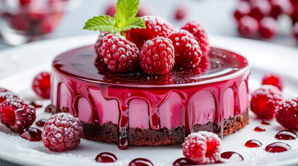 Raspberry Cheesecake on White Plate