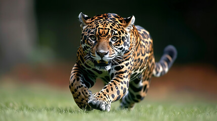 Jaguar Running Through Grass