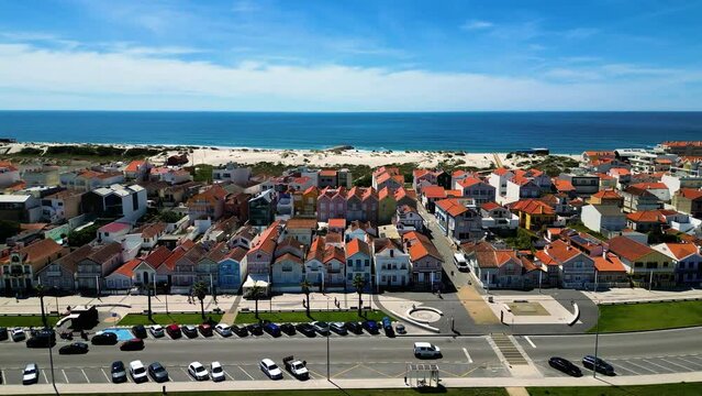 Portugal, Costa Nova Houses and beach Drone