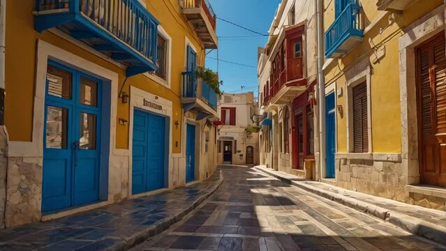 Stunning street City of Rethymno, Crete island Greece