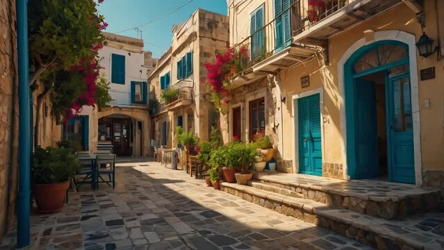 Stunning street City of Rethymno, Crete island Greece