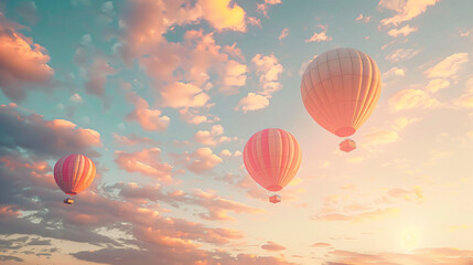 Obraz premium Dawn's Delight: Colorful Hot Air Balloons Floating in Early Morning Sky
