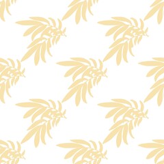 Seamless abstract botanical pattern. Yellow leaves on white background. Digital brush strokes. Design for textile fabrics, wrapping paper, background, wallpaper, cover.