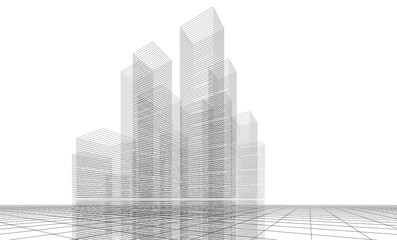 Abstract city buildings 3d rendering