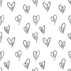 Seamless abstract geometric pattern. Simple background in black and white colors. Hearts. Digital textured background. Design for textile fabrics, wrapping paper, background, wallpaper, cover.