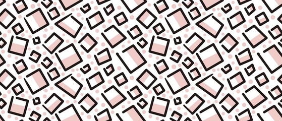 Seamless abstract geometric pattern. Simple background with black, pink, white texture. Lines, squares. Digital brush strokes. Design for textile fabrics, wrapping paper, background, wallpaper, cover