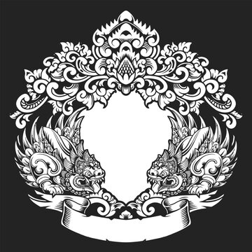 vector traditional Balinese tiger outline
