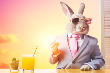 Rabbit Wearing Pink Suit and Sunglasses