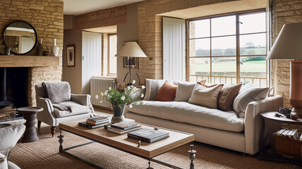 Cottage living room decor, sitting room and interior design, antique furniture, sofa and home decor in English country house and elegant farmhouse style idea