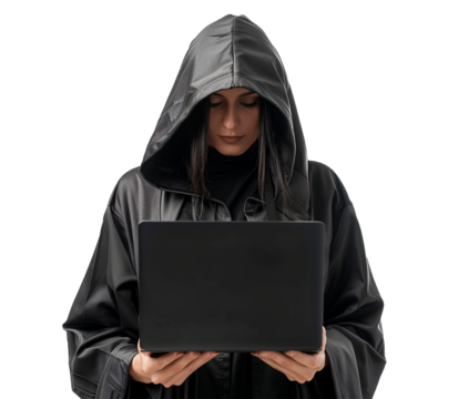Woman hacker isolated on transparent background