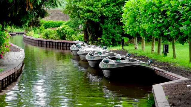 Boats in the village of Giethoorn, Netherlands.