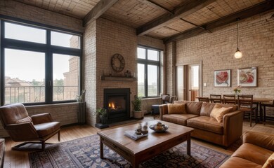 Fototapeta premium Exposed Brick Loft with Vintage Accents
