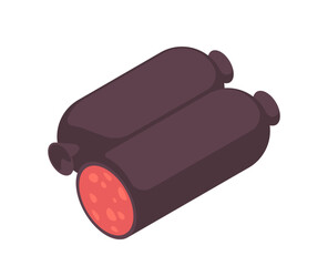 Two stylized salami sausages, isometric vector illustration, isolated on a white background, concept of food