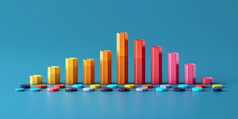 A vibrant bar graph displayed on a blue background, showcasing different levels of data in distinct colors