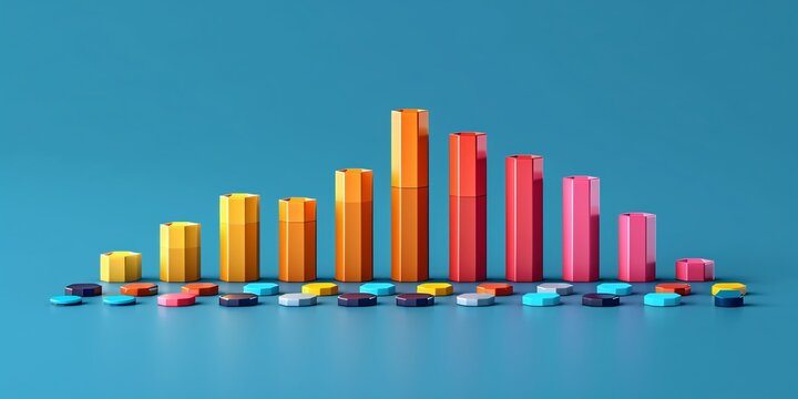 A vibrant bar graph displayed on a blue background, showcasing different levels of data in distinct colors
