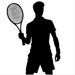 Silhouette of Male Tennis Player, Dynamic Black and White