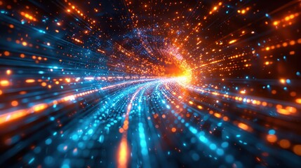 Obraz premium Hallway background with high speed vehicle light lines.