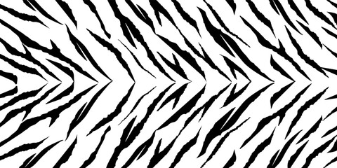 White Abstract Print. Animal Pattern. Line Tropical Background. Tropical Grunge Texture. Black Cute Tiger. Nature Cool Pattern. African Vector Tiger. Jungle Vector. Black Stripe Paint. Stripe Texture