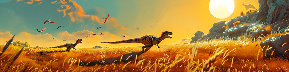 Velociraptors hunting prey