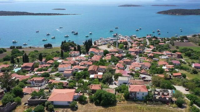 Aerial view of aegean sea fishing village