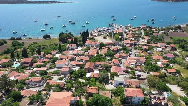 Aerial view of aegean sea fishing village