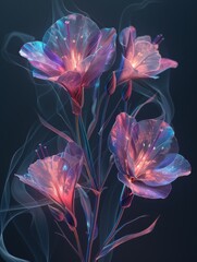 A beautiful l and fantastical illustration of purple Lisianthus, or Prairie gentian, flower with magic and smoke. 