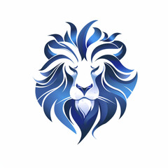 Logo design, lion head combined with wave elements, simple and flat vector  logo design on white background, blue color scheme,
