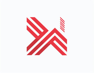 Logo design, flat geometric  logo with letter S and N, red color on white background, simple lines, graphic elements in the shape of stripes