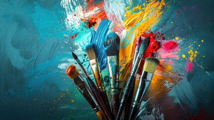 Various modern art elements to depict of brushes
