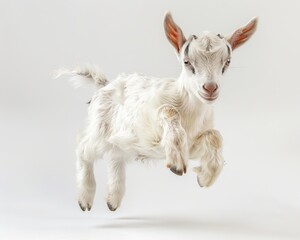 Fototapeta premium Goat kid in mid-leap, capturing the moment of pure joy and playfulness