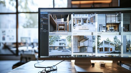 A computer screen showing multiple security video of a house, videos are arranged in a grid layout