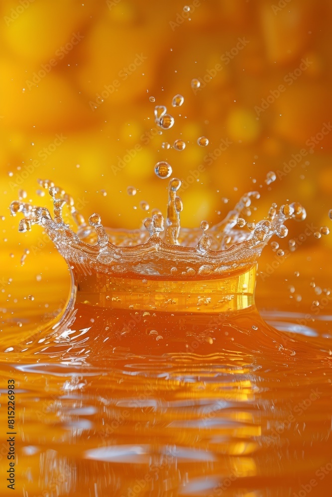 Sticker a close up of a water drop splashing into orange liquid, ai