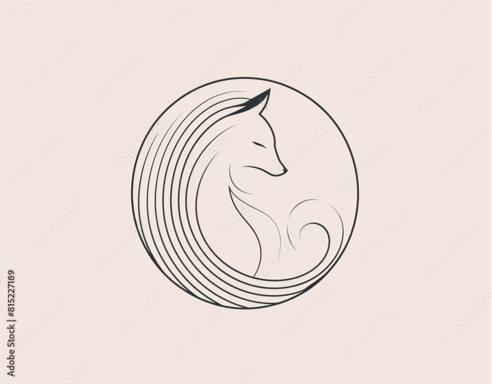Wall mural logo design, minimalistic vector logo of an animal head in the shape of a circle made with lines dissolving to form its body, simple shapes and flat colors - Wall murals