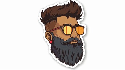 Cartoon Sticker Featuring a Bearded Man