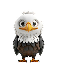 Fototapeta premium Cute Chibi Cartoon Animal Illustration: 3D Render of a Bald Eagle, Isolated on Transparent Background, PNG