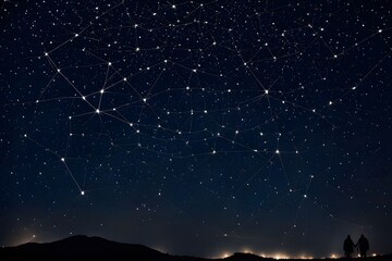 Fototapeta premium The constellations in the night sky are connected by lines, symbolizing human relationships and relationships, ai, generative, 생성형